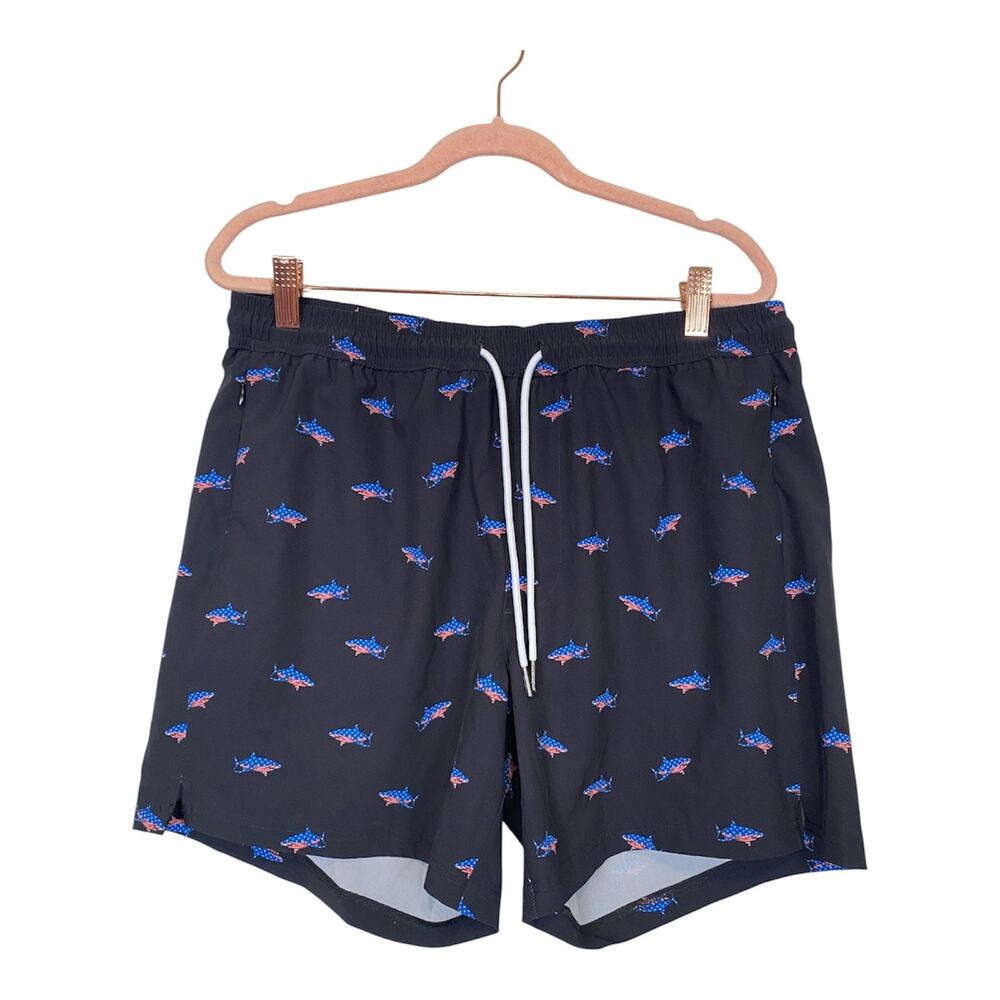 Surfcuz Blue Sharkflag Swim Trunks Boardshorts Navy Zipped Pockets Size L